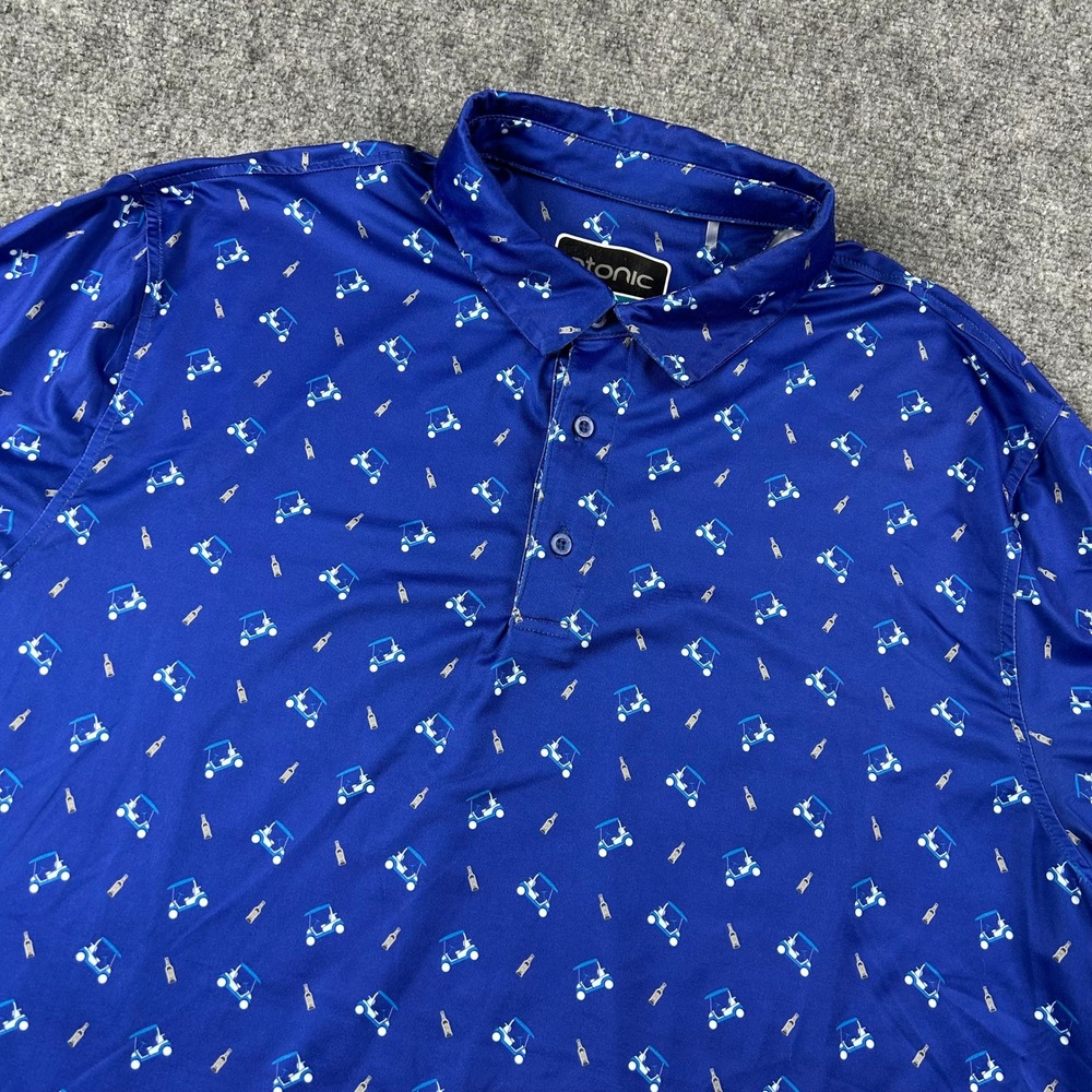 Etonic Polo Shirt Mens 2XL Blue Golf Cart Beer Bottle Performance Short Sleeve